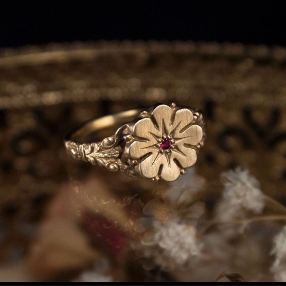 Leah Hollrock 14K Daisy Ring with Ruby